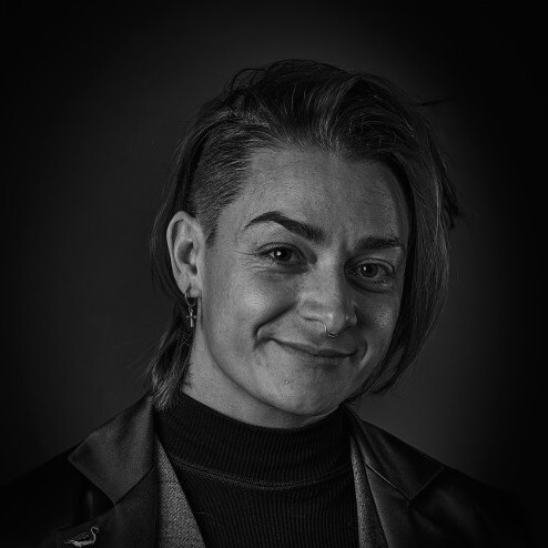 a monochrome photograph of Sal Kimmich, professionaly taken with very good lighting